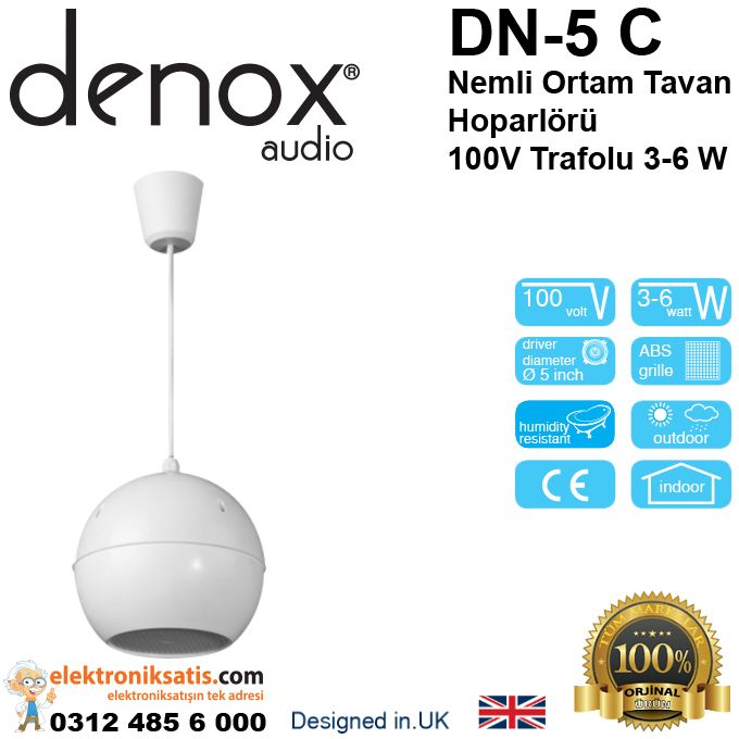 Denox DN-5 C Nemli Ortam Tavan Hoparlörü, 100V Trafolu