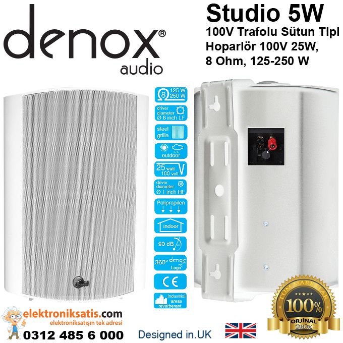 Denox Studio 5W 100V Trafolu Kabin Sütun Hoparlör Beyaz