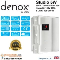 Denox Studio 5W 100V Trafolu Kabin Sütun Hoparlör Beyaz