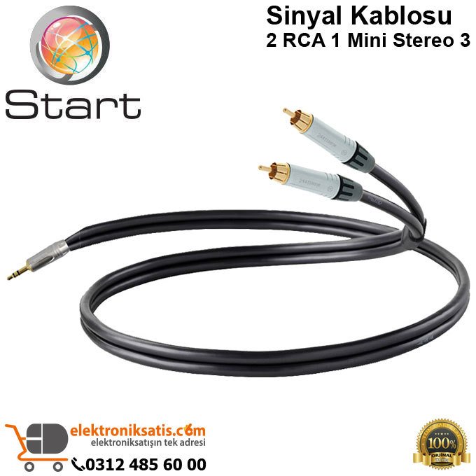 Sinyal Kablosu 2 RCA 1 Mini Stereo 3 Metre