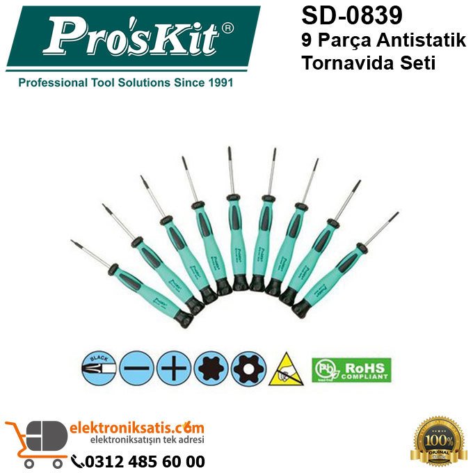 Proskit SD-0839 9 Parça Antistatik Tornavida Seti