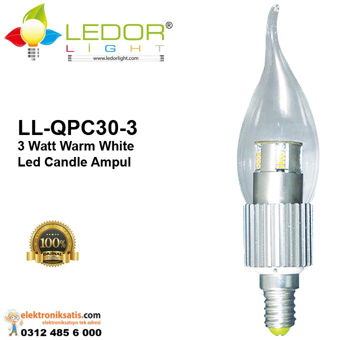 Ledor Light LL-QPC30-3 Watt Warm White Led Candle Ampul