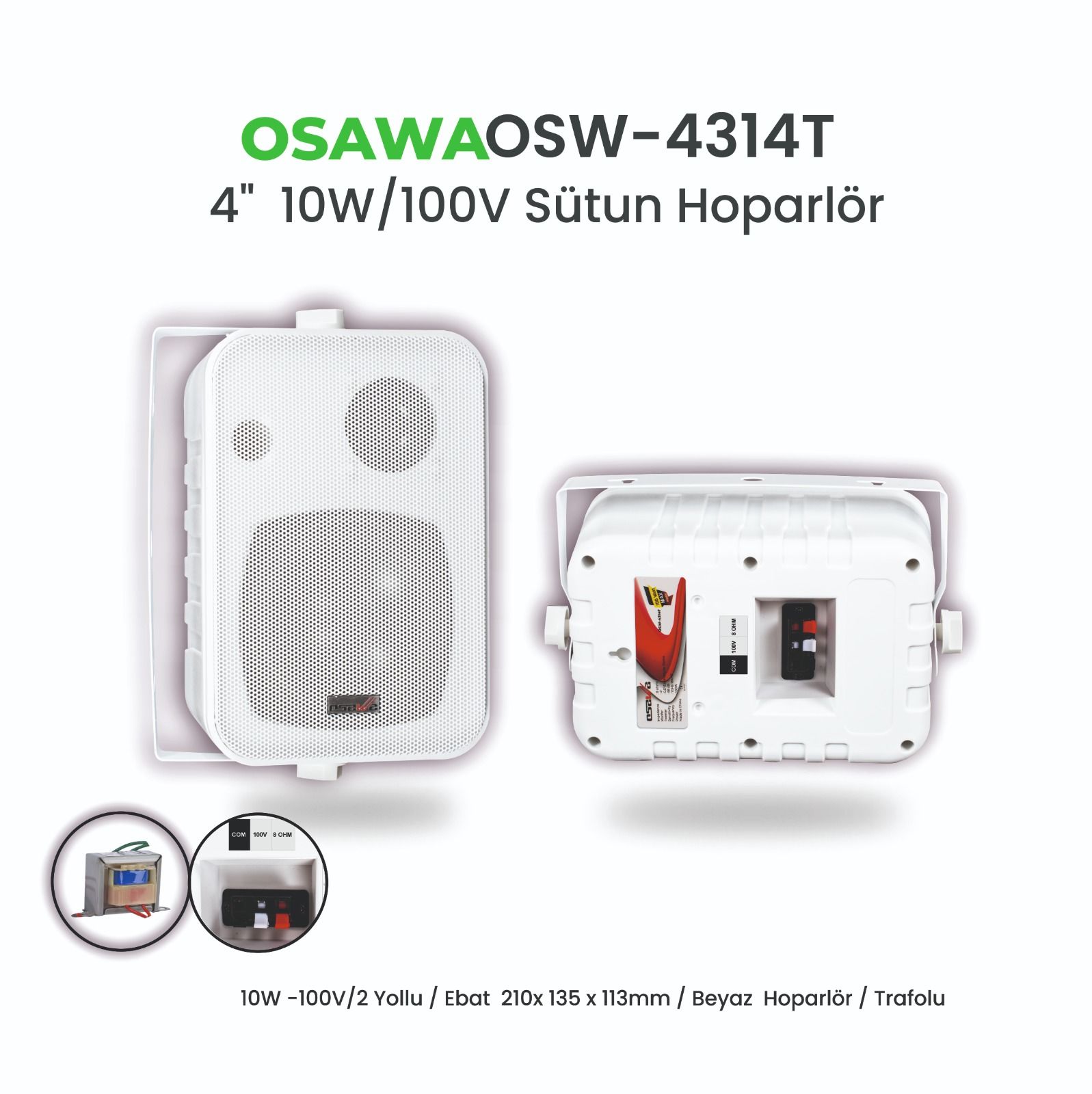 Osawa OSW-4314T Beyaz Hat Trafolu 100V Duvar Hoparlörü