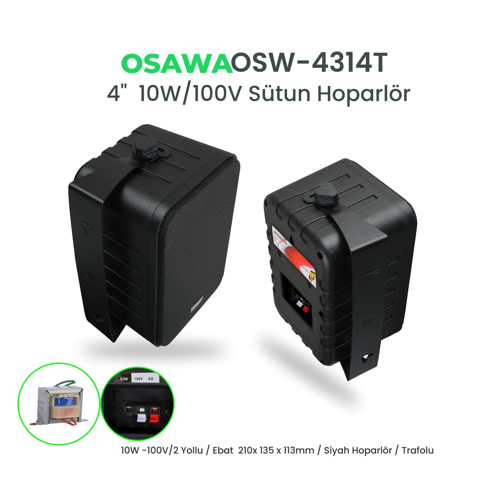 Osawa OSW-4314T Siyah Hat Trafolu 100V Duvar Hoparlörü