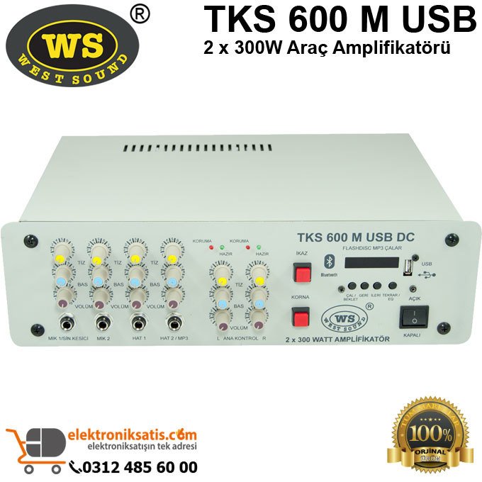 West Sound TKS 600 M USB 2 x 300W Araç Amplifikatörü