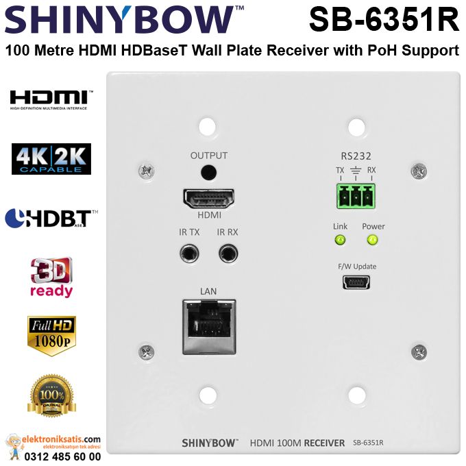 Shinybow SB-6351R HDMI HDBaseT Wall Plate Receiver with PoH Support