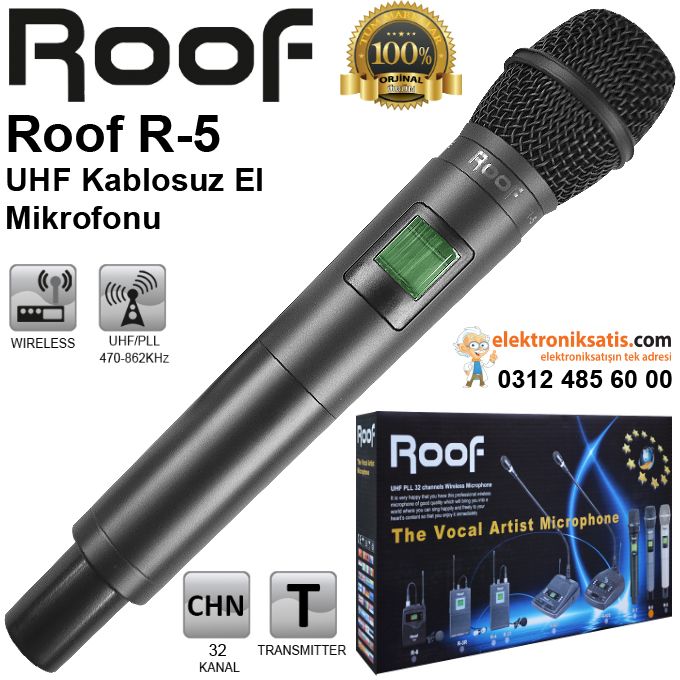 Roof R-5 UHF Kablosuz El Mikrofonu Siyah