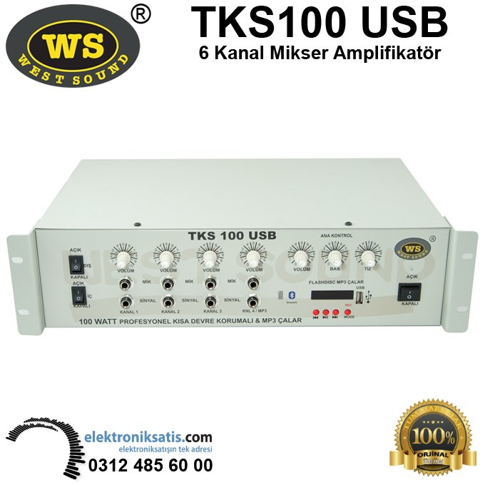 West Sound TKS 100 USB 6 Kanal 100 Watt Mikserli Amplifikatör