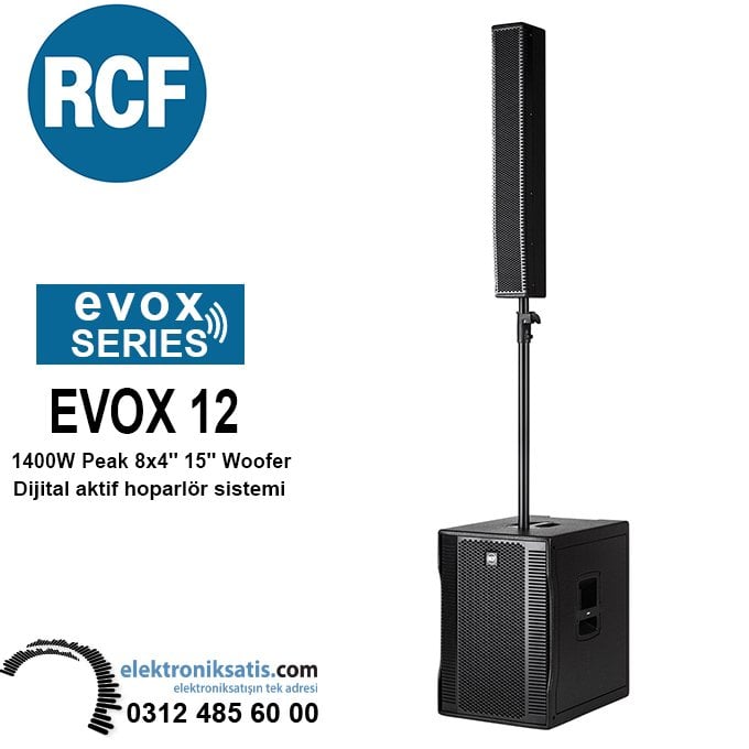 RCF EVOX 12 1400W Peak 8x4'' 15'' Woofer Dijital aktif hoparlör sistemi