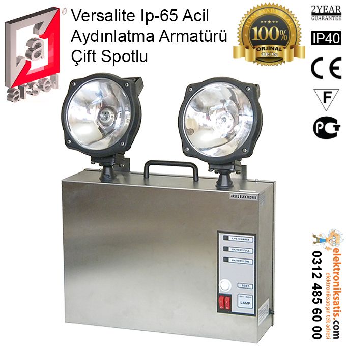 Arsel Versalite inox Acil Aydınlatma Armatürü Çift Spotlu