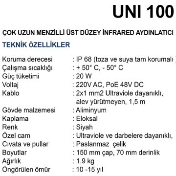 UNI100 Uzun Menzilli infared Projektör