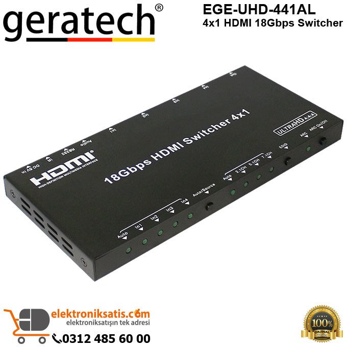 Geratech EGE-UHD-441AL 4x1 HDMI 18Gbps Switcher