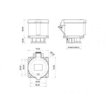 Bemis 5X32A CE NORM Makine Priz (75x75) 380V | BC1-3505-2413