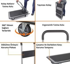 Duffmart PR2330 Pro Katlanır Platform 4 Tekerlekli Paket Taşıma Arabası 300 Kg