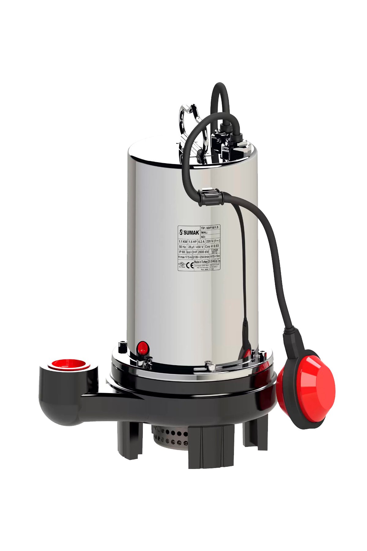 Sumak SDF15 1,5 HP Paslanmaz Kirli Su Dalgıç Pompa