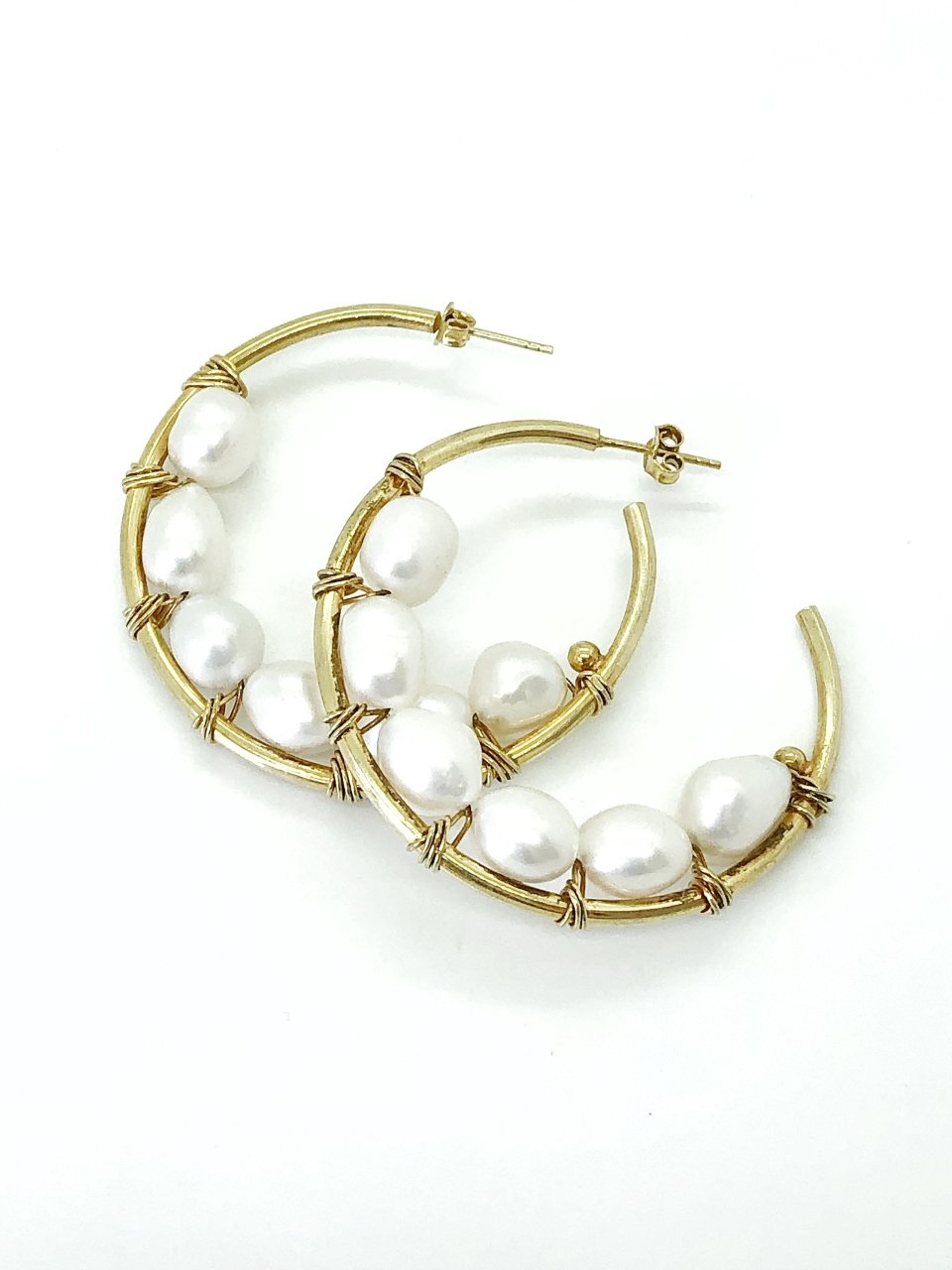 Gold Pearl Hoops