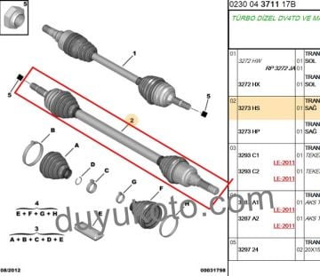 CITROEN C3 AKS MİLİ KOMPLE SAĞ 1.4 BENZİNLİ