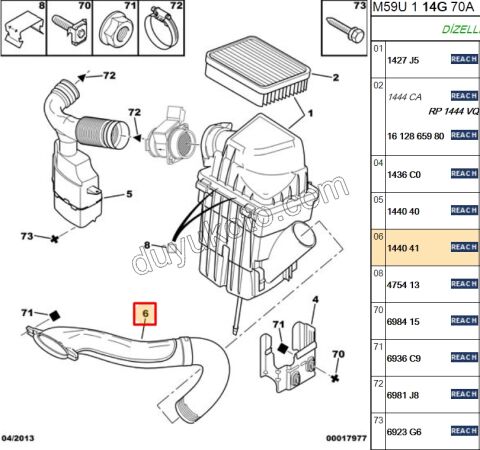 Peugeot Partner Citroen Berlingo Hava Filtre Borusu 1.9D,Y.M 03/09 DW10