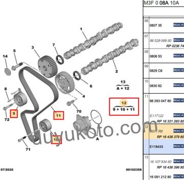 PEUGEOT 206 EKSANTRİK (TRİGER) KAYIŞ SETİ  1.6 16V  (PLASTİK RULMAN)  BENZİNLİ