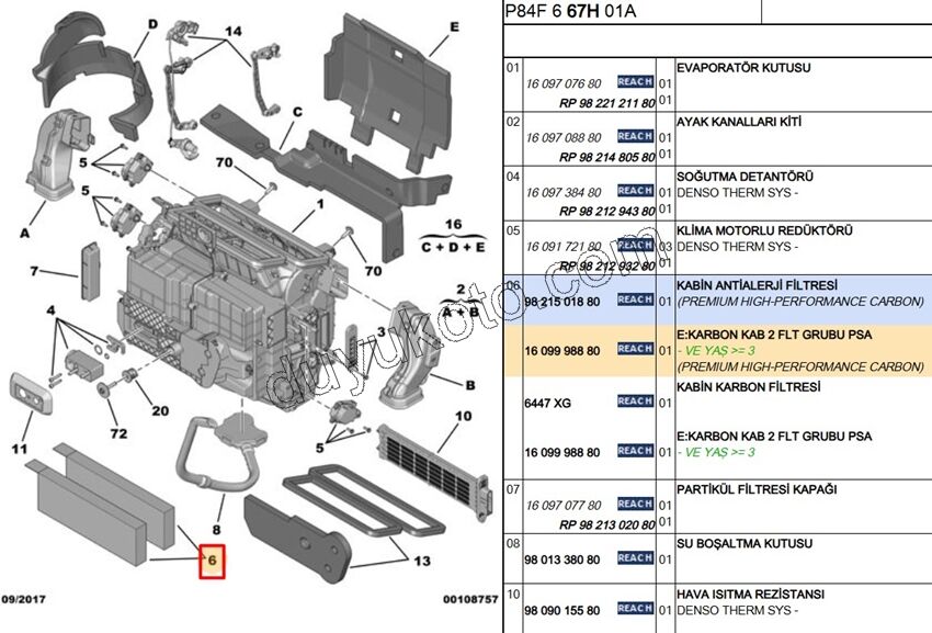 Peugeot 308 3008 Partner Citroen Berlingo Polen Filtresi C4PC DS5 Otomatik Klimalı 2008/2014