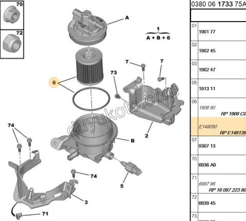 Peugeot 407 Citroen C5 Mazot Yakıt Filtresi EXP3 DW10 16V