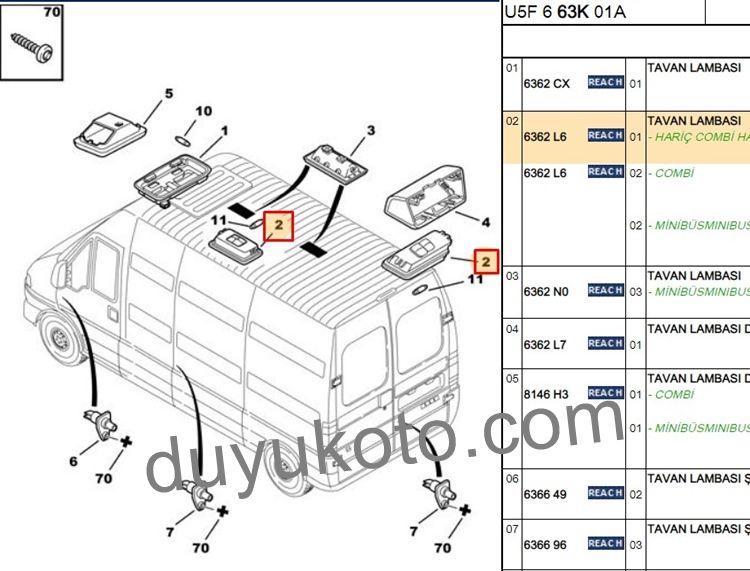 PEUGEOT BOXER ARKA TAVAN LAMBASI (GRİ)