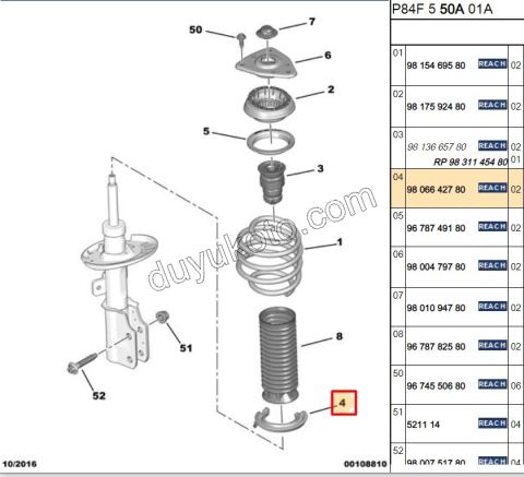 Ön Helezon Altı Ay Plastik PRT4 P30082 P50082