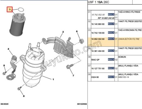 Mazot Yakıt Filtresi BXR3MQ DW10F DW12R EURO6.4 UZUN TIP