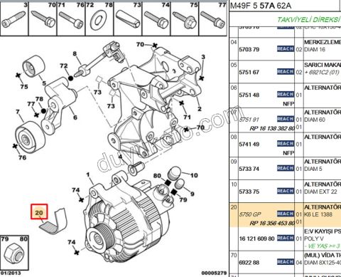 Alternatör V Kayışı 6PK1388 PRT1 1.9D, 1998/2003 Klimasız