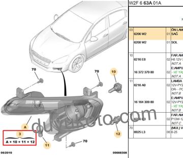 PEUGEOT 508 SAĞ SİS FARI 2010-2018 (H8+P13W)