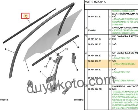 PEUGEOT CİTROEN 301 C-ELYSEE SOL ÖN KAPI DIŞ SIYIRICI FİTİL KROM+