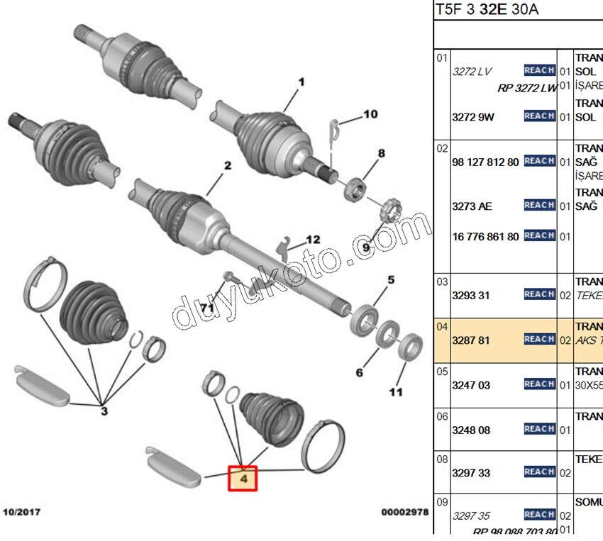 Aks Mili İç Körüğü (Şanzıman Tarafı)   PRT