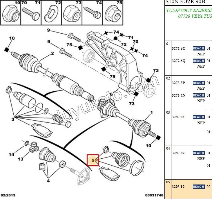 Aks Mili Dış Körüğü (Teker Tarafı)   P106 TU5JP OTOM