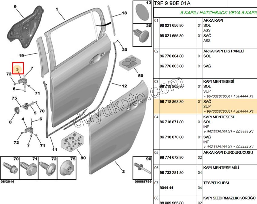 MENTESE ARKA KAPI UST R P2081 P3082 P20081 P5082 C33
