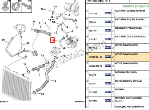 Turbo Hortumu Soğutucu RCZ 1.6VTi 120HP 1.6 THP