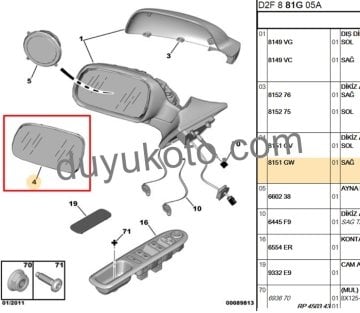 PEUGEOT 407 AYNA CAMI SAĞ (REZİSTANSLI)