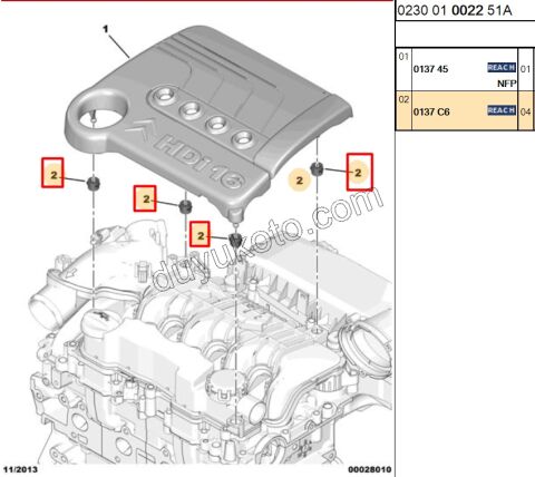 Moto Üst Muhafaza Kapağı Tutucu Lastik 1.6HDİ Euro4 1.4HDİ 16V Euro4