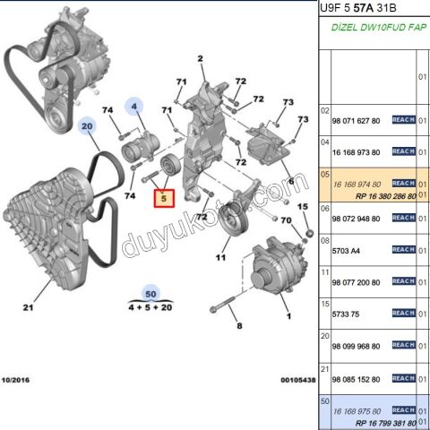 Alternatör (V Kayış) Gergi Rulmanı Küçük BXR3MQ DW10F DW12R