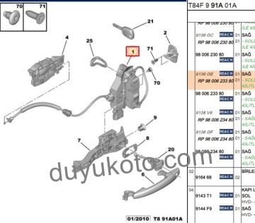 PEUGEOT 3008 SAĞ ÖN KAPI KİLİDİ 2008-2016