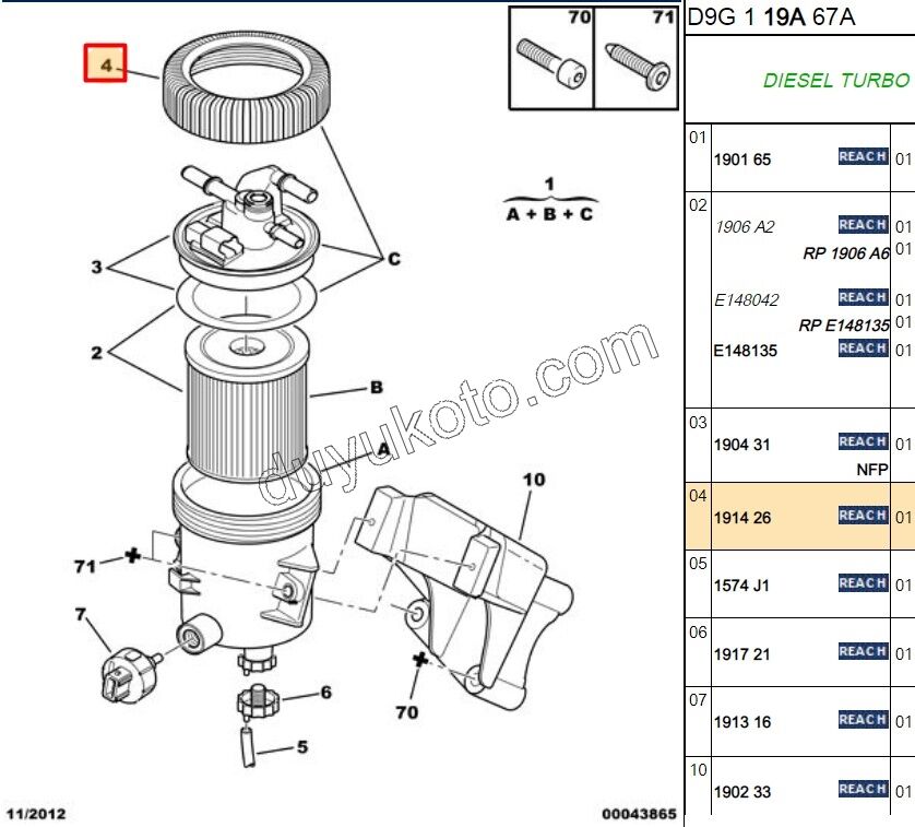 Komple Mazot Filtresi Üst Somunu  (PLASIK) PRT2 2.0HDİ