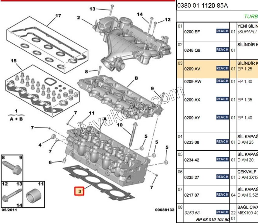 Silindir Kapak Contası 2.0HDİ 16V 136HP 1.25MM (1+1)