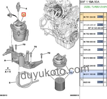 CİTROEN DS5 MAZOT FİLTRESİ KOMPLE 1.6HDI EURO 6 2015 SONRASI