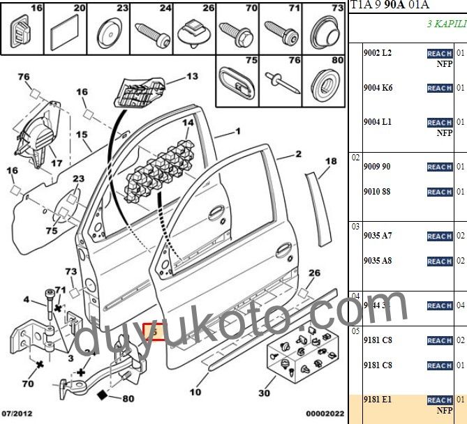 PEUGEOT 206 ÖN KAPI GERGİSİ (TEK KAPI)