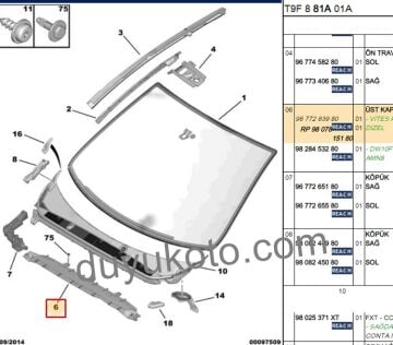 PEUGEOT 308 ÖN CAM ALT IZGARASI 2013-2021 YILLARI ARASI