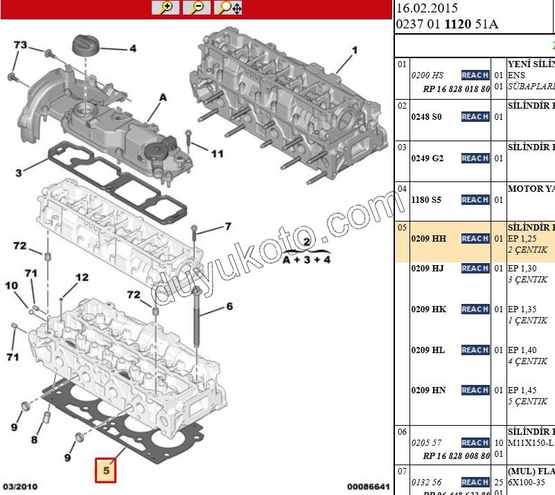 Silindir Kapak Contası 1.4HDİ Euro5 12/16 1.25MM 2 CENTIK