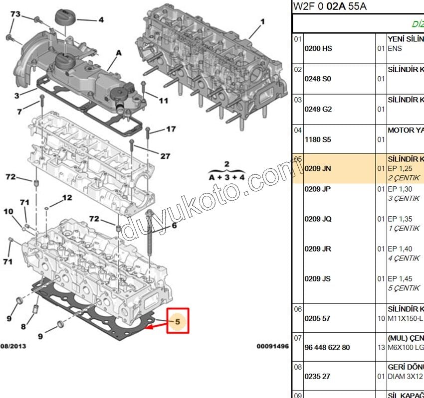 Silindir Kapak Contası 1.6HDİ Euro5/Euro6 1.25 2 CENTIK 9676157680