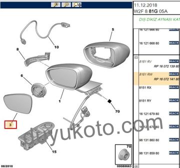 PEUGEOT 508 SAĞ AYNA CAMI REZİSTANSLI 2010-2018