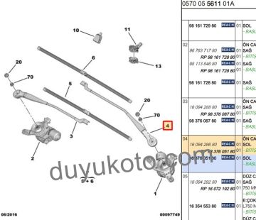 CİTROEN C4 PİCASSO SOL CAM SİLKİ KOLU (METAL) 2013-2018