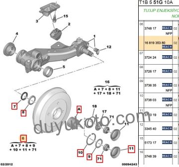 PEUGEOT 206 ARKA TEKER RULMANI (6 PARÇA)