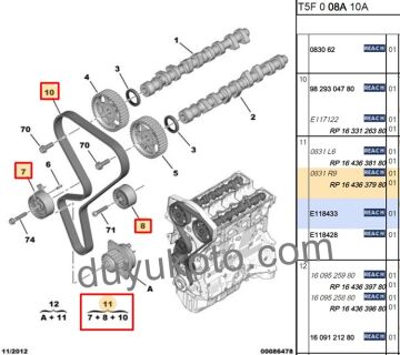 PEUGEOT 307 EKSANTRİK (TRİGER) KAYIŞ SETİ  1.6 16V  (PLASTİK RULMAN)  BENZİNLİ